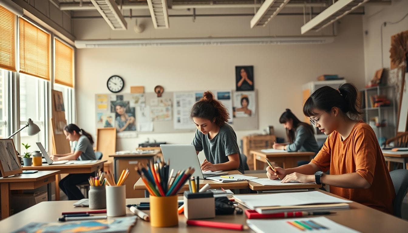 Student using learning strategies while studying